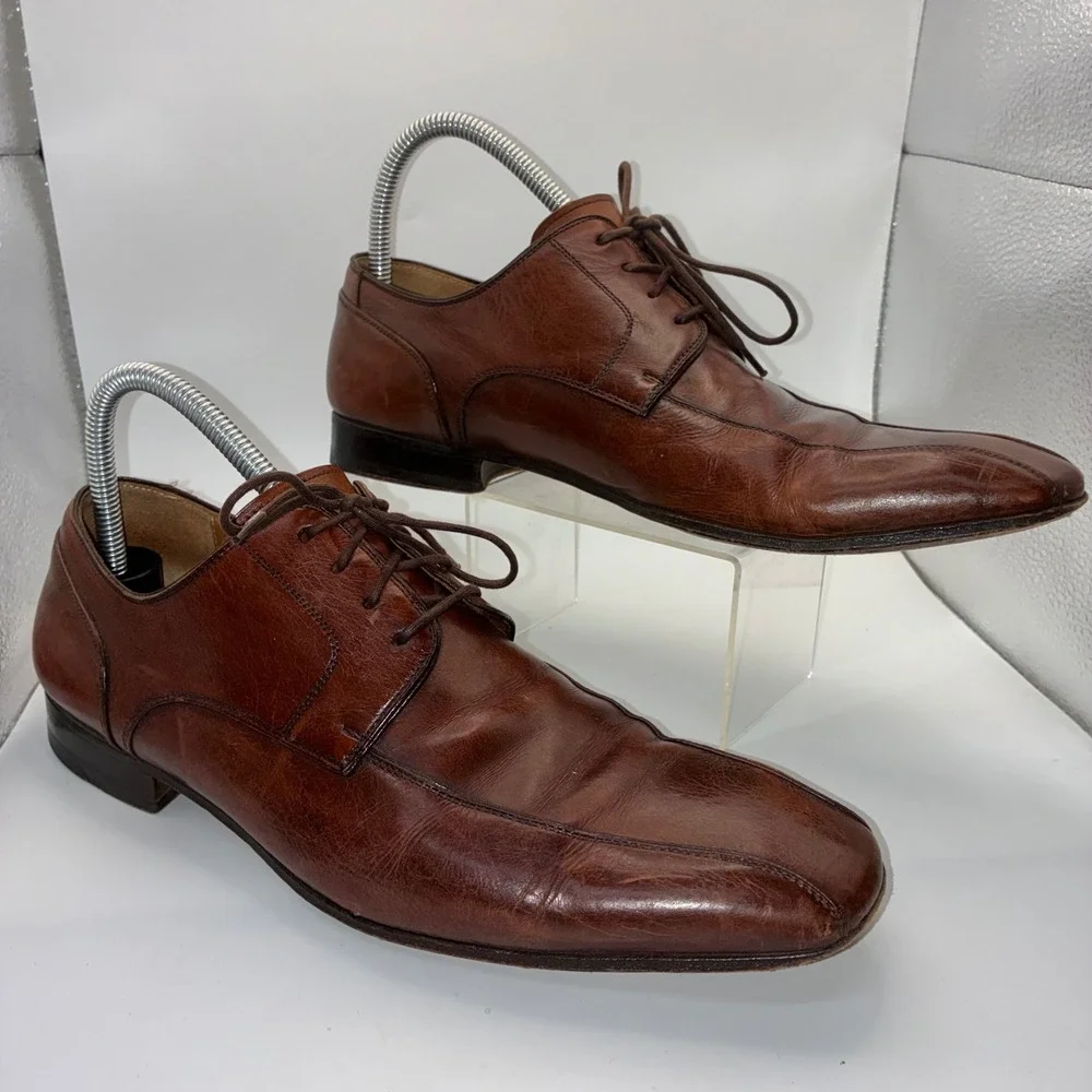 Magnanni Mens Brown Leather Square Toe Derby Dress Shoes EU 41.5‎ US 8.5M